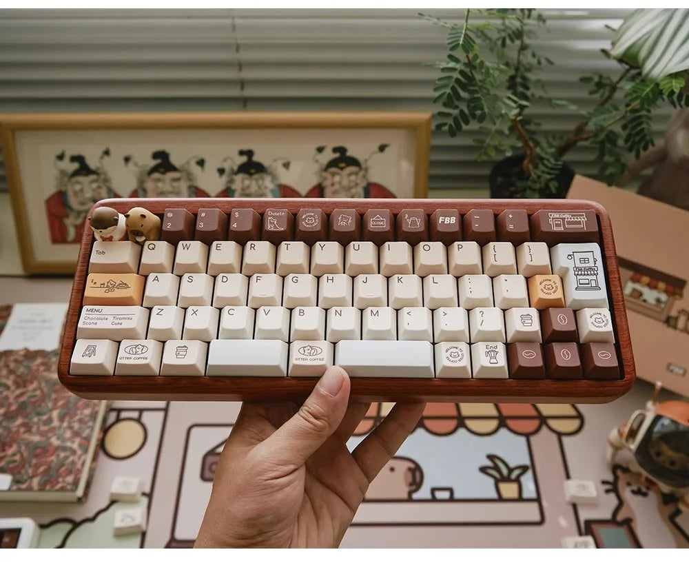 FBB Otter Coffee Theme Keycaps – PBT, Gaming Mechanical Keyboard Keycaps for MX Switch, PC Custom DIY Cute Artisan Accessory
