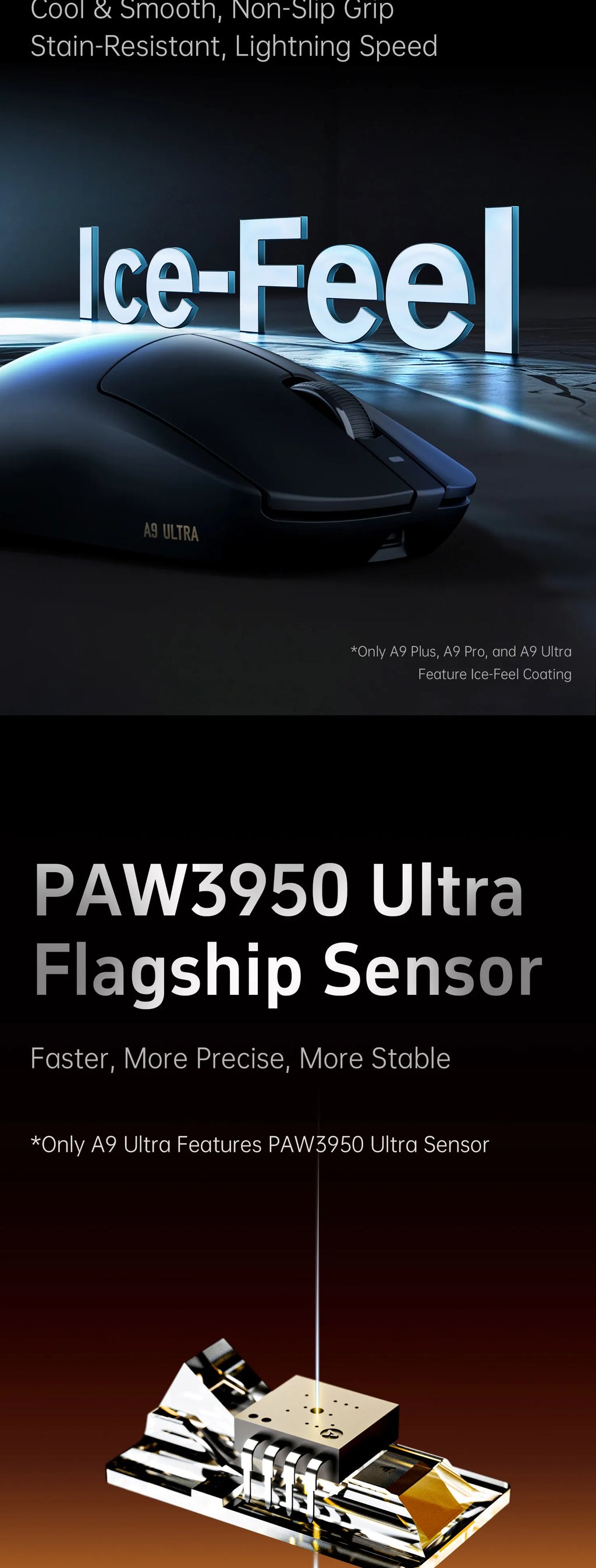 ATK Dragonfly A9 Series Wireless Gaming Mouse – Tri-Mode Connection, PAW3950 Sensor, Nordic 52840 Chip, 8K Polling Rate, 53g Lightweight, for Laptop & PC Gaming