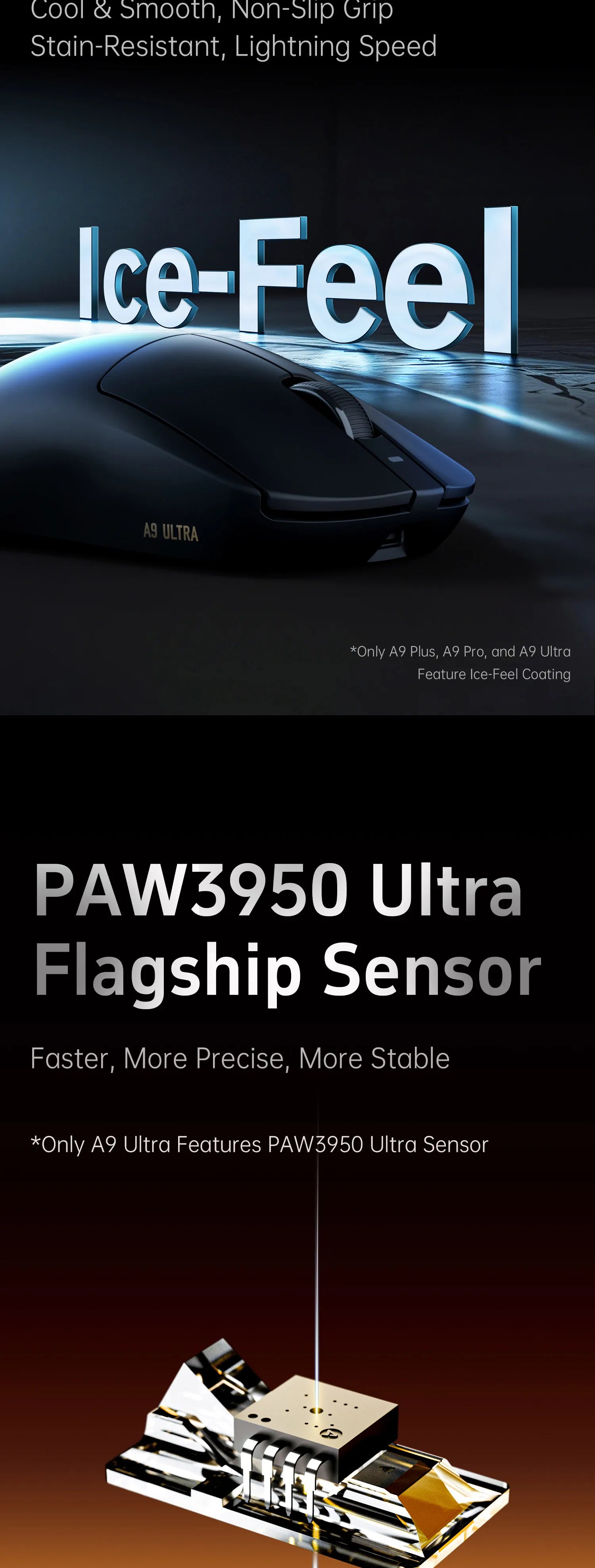 ATK Dragonfly A9 Series Wireless Gaming Mouse – Tri-Mode Connection, PAW3950 Sensor, Nordic 52840 Chip, 8K Polling Rate, 53g Lightweight, for Laptop & PC Gaming