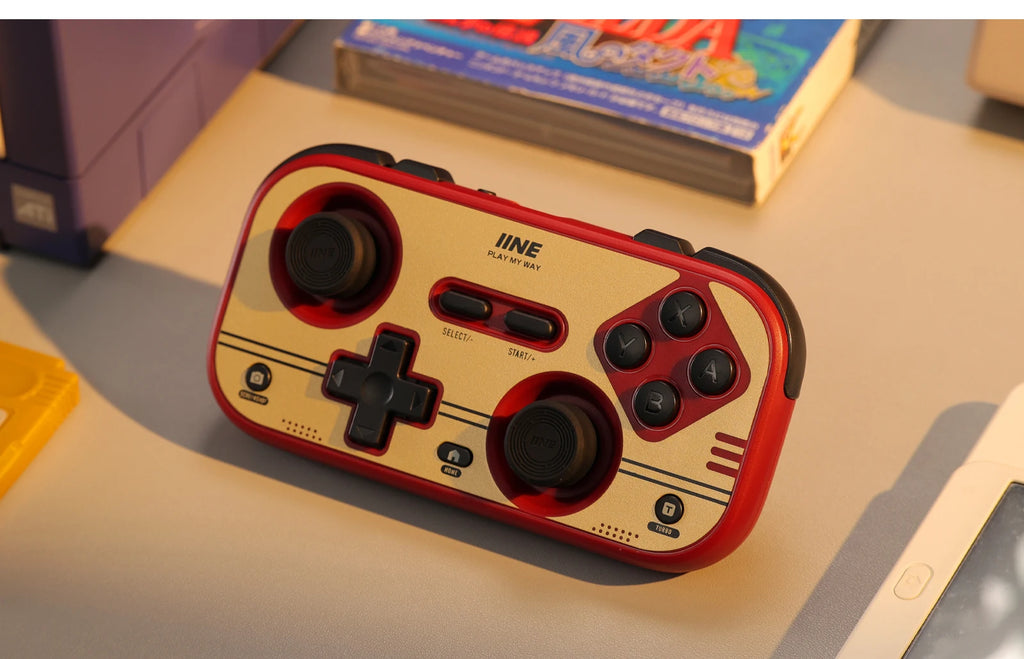 INE Retro Red Pocket Controller - Hall Effect Joysticks, 1000Hz Polling Rate, 6-Axis Gyro, Portable for Switch/PC/Mobile