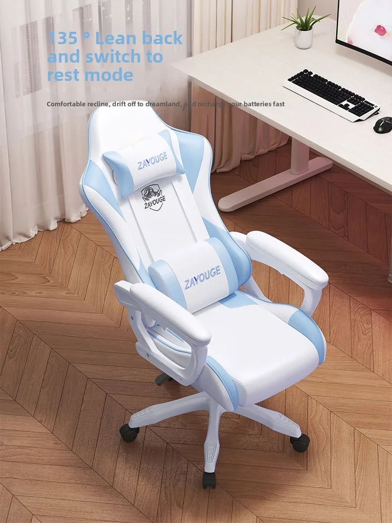 Ergonomic Gaming Chair - Comfortable Office Chair with Mute Rollers, Rotating Lift, Adjustable Backrest