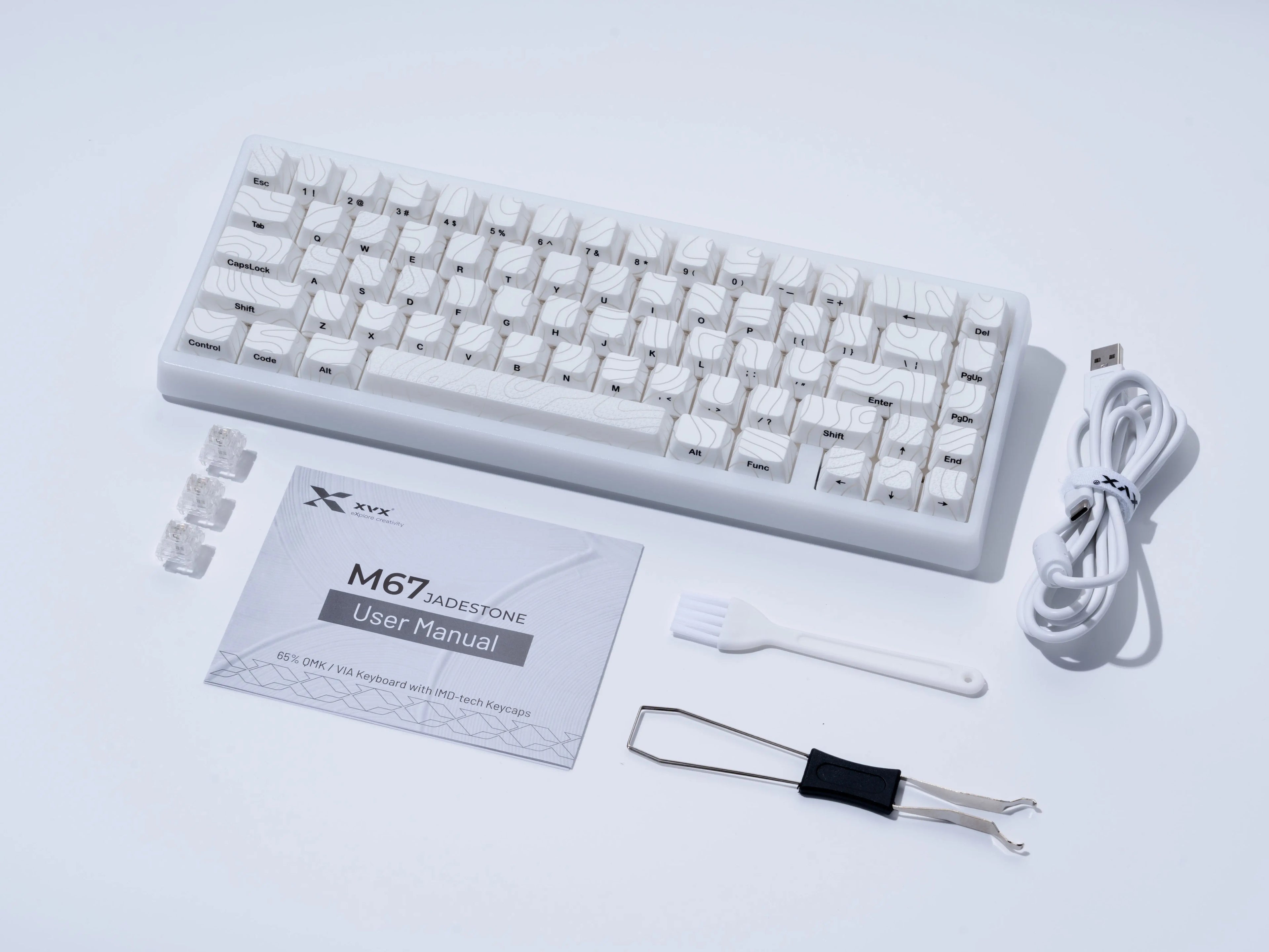 XVX M67 JadeStone Mechanical Keyboard – 65% Layout, IMD-Tech Keycaps, Hot-Swappable, Gasket Mount, Tri-Mode Wireless, Custom RGB