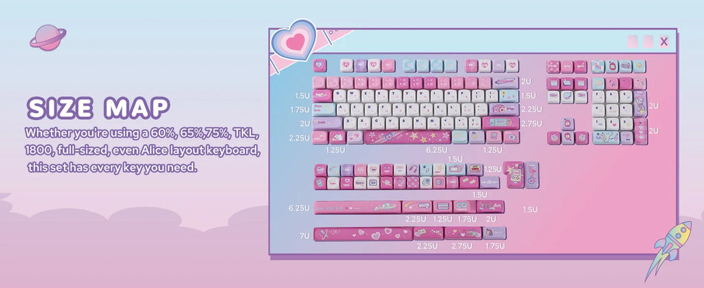 KiiBOOM × Elyxirine Digital Dreams (Pastel Y2K) Keycap Set – 144 Keys, MOA / Cherry Profile, for 60% / 65% / 75% / TKL / Full-Size Keyboards