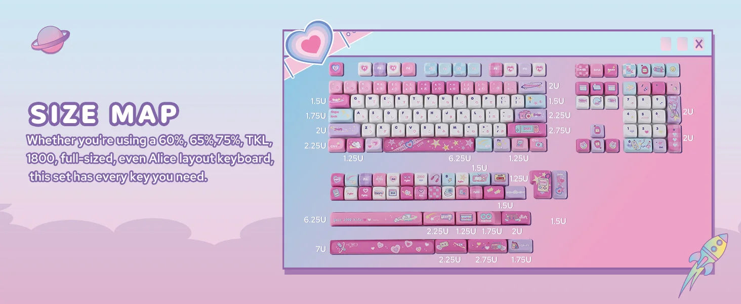 KiiBOOM × Elyxirine Digital Dreams (Pastel Y2K) Keycap Set – 144 Keys, MOA / Cherry Profile, for 60% / 65% / 75% / TKL / Full-Size Keyboards