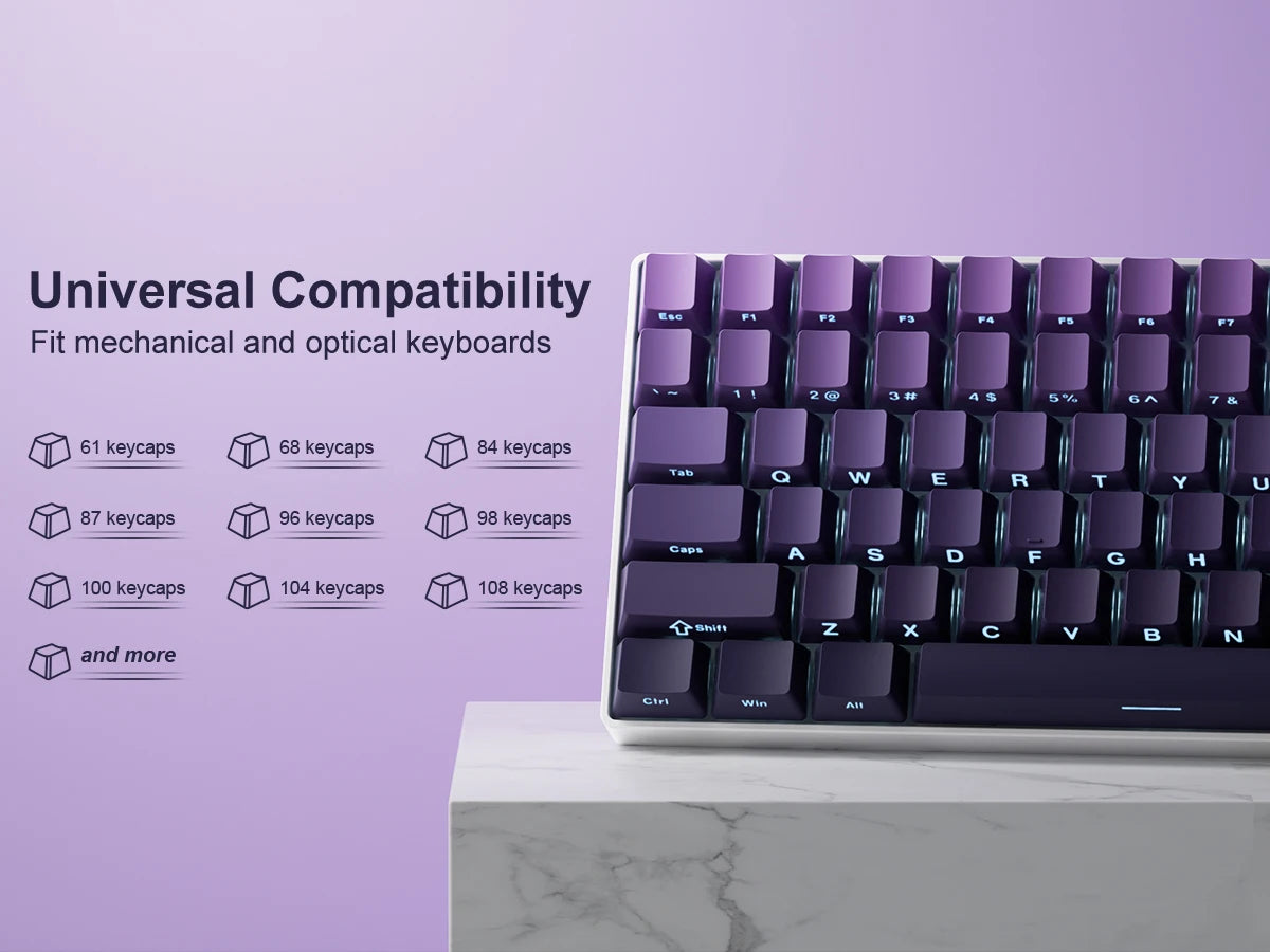 136 Keys Side-Printed PBT Keycaps – Gradient Purple, Double-Shot Shine-Through, OEM Profile, for Gateron MX Switches