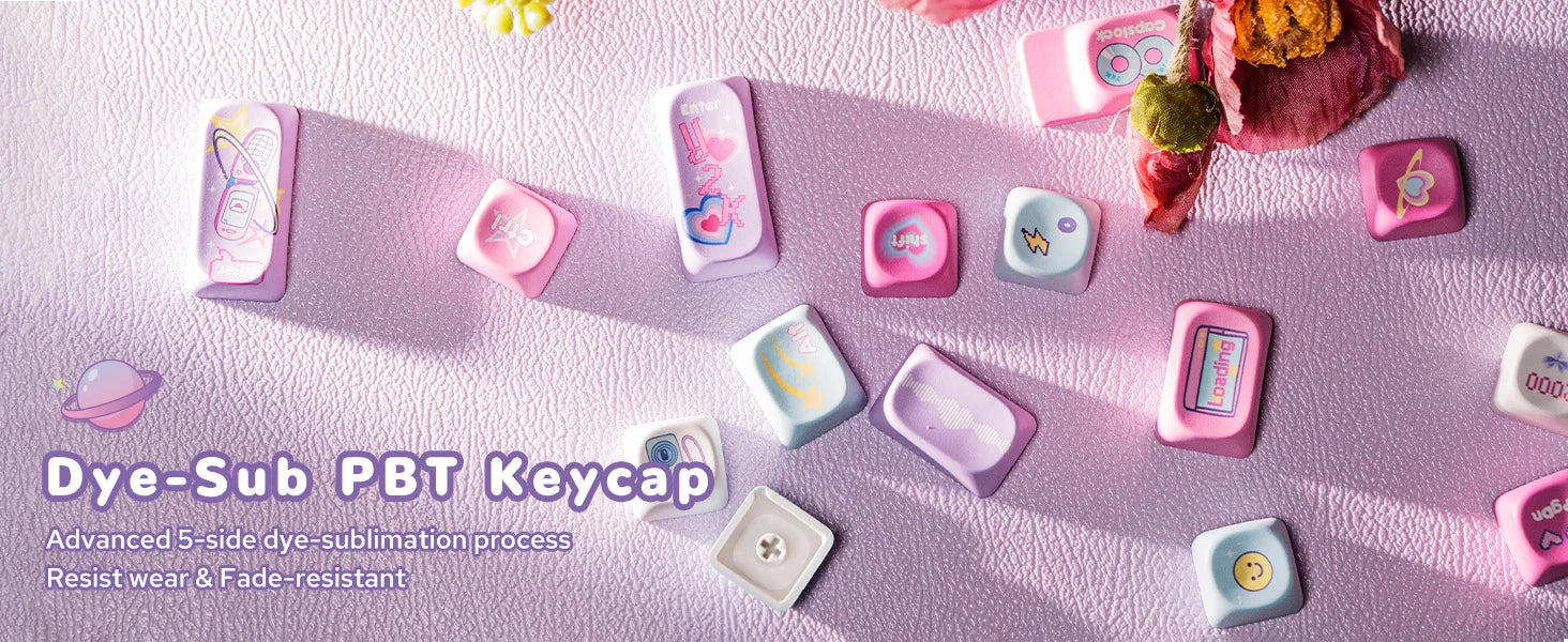 KiiBOOM × Elyxirine Digital Dreams (Pastel Y2K) Keycap Set – 144 Keys, MOA / Cherry Profile, for 60% / 65% / 75% / TKL / Full-Size Keyboards