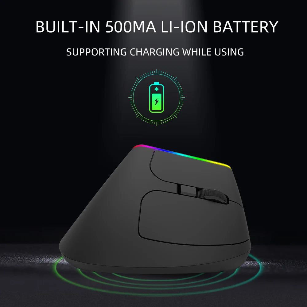 Delux Ergonomic Vertical Wireless Mouse – Rechargeable, RGB, Bluetooth & 2.4G, 4,000 DPI, Silent Clicks, for Laptop & PC