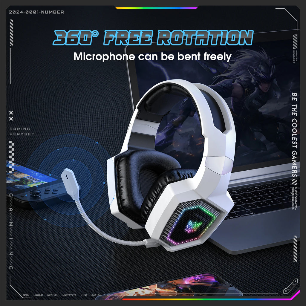 ONIKUMA 2.4GHz Wireless Gaming Headset – Noise-Canceling Mic, RGB Light, for PS5/PS4/PC/Mac