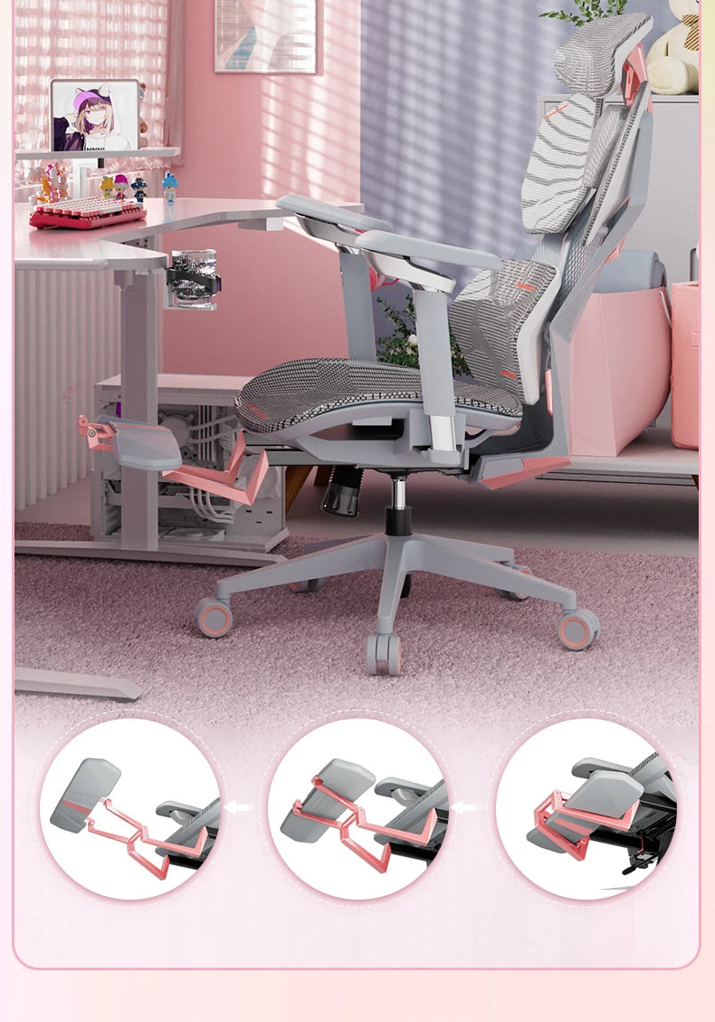 Nordic Luxury Gaming Chair - Ergonomic, Pink, Comfortable Bedroom/Office Designer Furniture