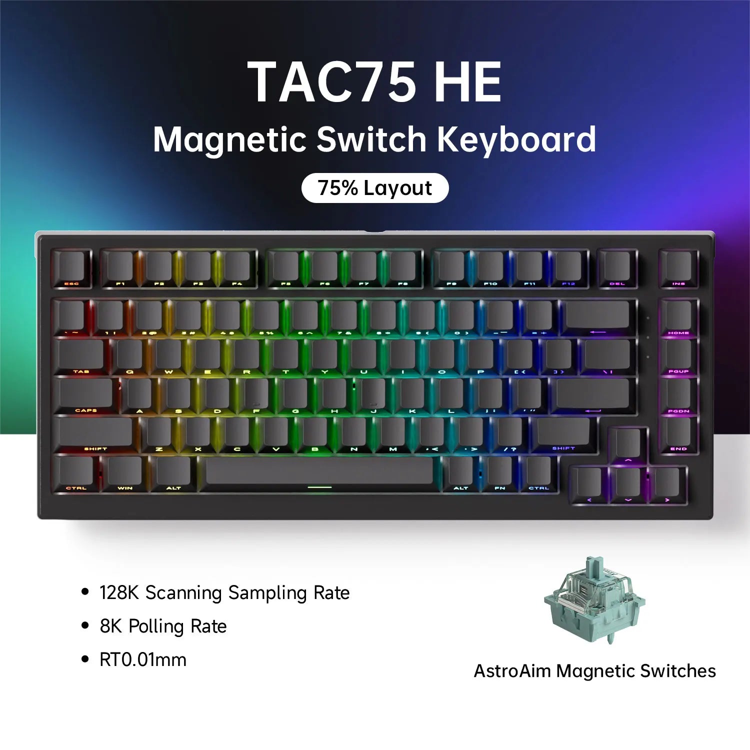 AKKO TAC75 HE Magnetic Switch Keyboard – 75%, Rapid Trigger 0.005mm, 8K RGB, Wired Esports Custom Gaming Keyboard