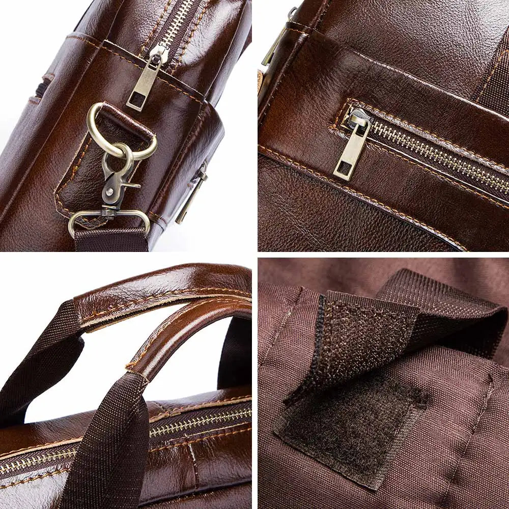 Genuine Leather Men's Briefcase - Portable Business Messenger Shoulder Bag for Laptop & Office Travel