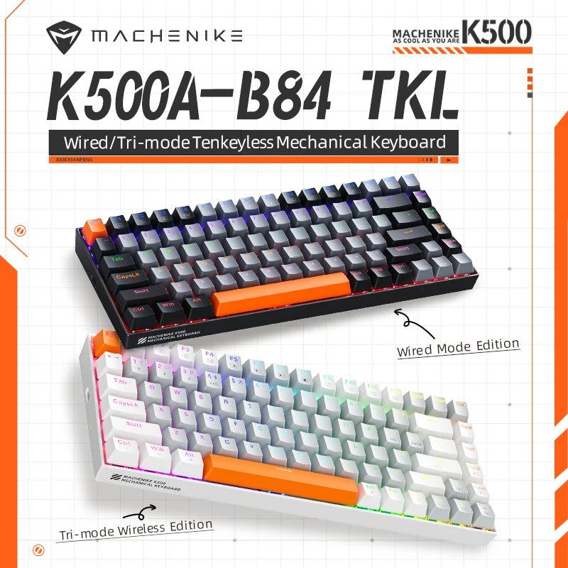 Machenike K500A-B84 Mechanical Keyboard – 75% TKL, 84 Keys, Hot-Swappable, Wired Gaming Keyboard, 6-Color Backlight