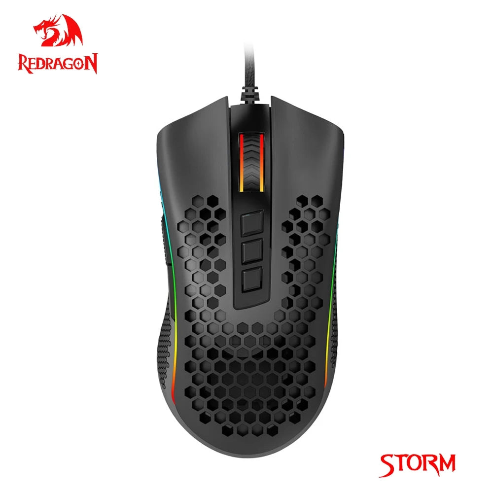 Redragon Storm M808 RGB USB Wired Gaming Mouse – Ultra-Light Honeycomb Design, 12,400 DPI, Programmable, for PC & Laptop