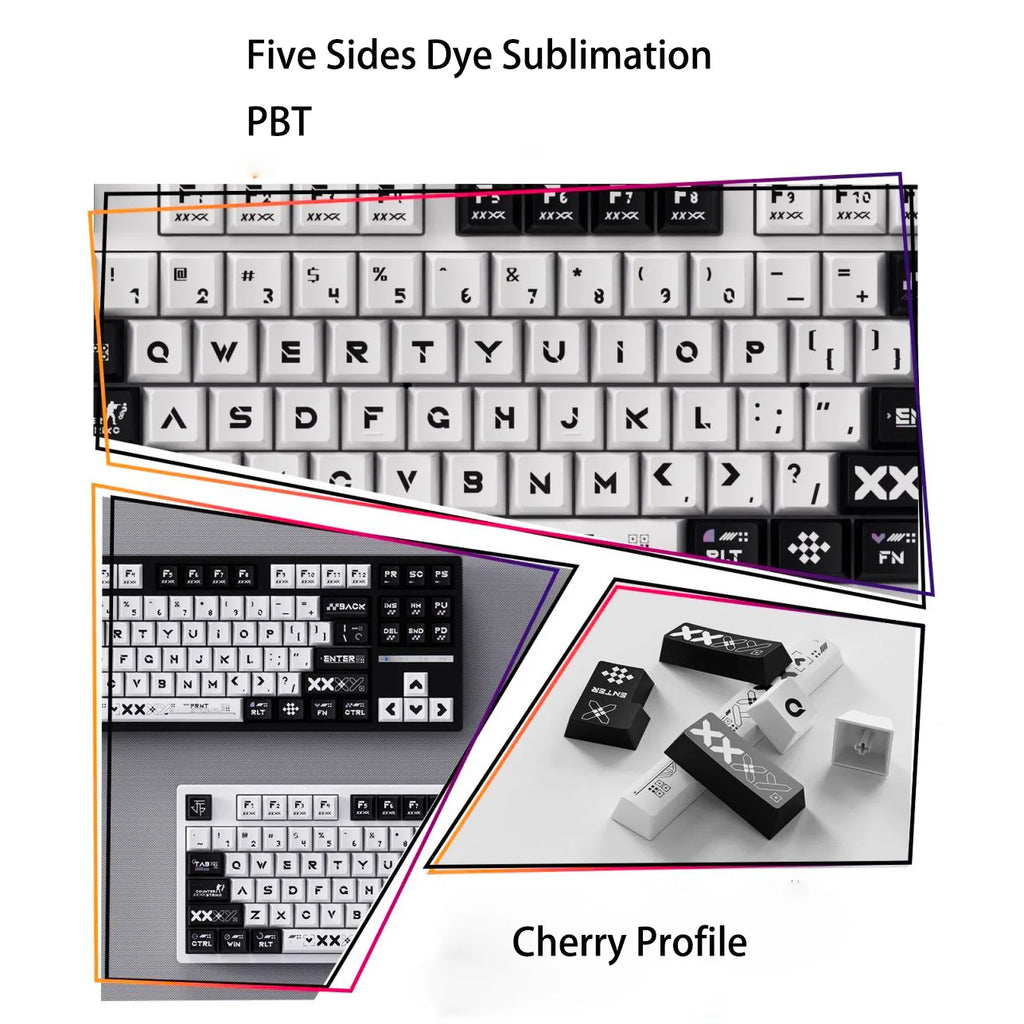 130 Keys Printstream PBT Keycaps – Cherry Profile, 5-Side Dye-Sublimation, for Gateron MX Switches Mechanical Gaming Keyboard