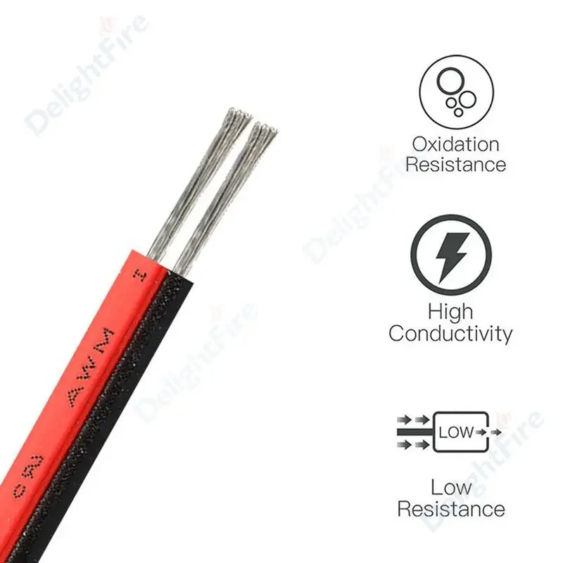 2-Pin Electrical Wire – Tinned Copper, PVC Insulated Red & Black Cable, for Single-Color LED Strip Light Extension, 18/26/28 AWG