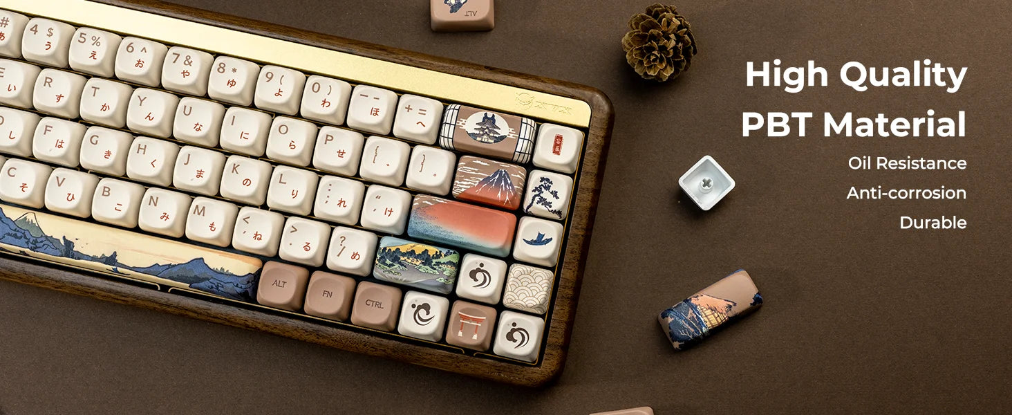 XVX Brown MOA Keycaps – Chinese Style PBT, 140 Keys, Thermal Sublimation, Cherry MX Mechanical Keyboard Keycaps Accessories