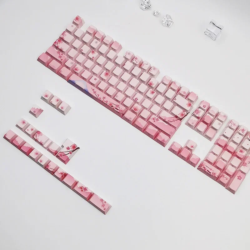 Blossom Side-Print Keycaps – 127 Keys, Cherry Profile, PBT Double-Shot, Shine-Through Keycaps for Mechanical Keyboard