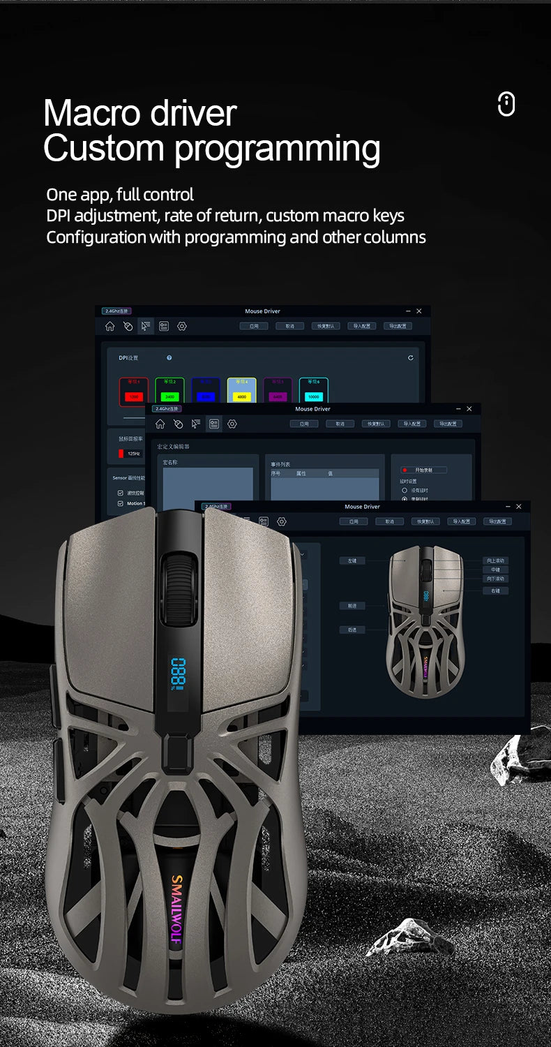 SMAILWOLF RS8 Tri-Mode Gaming Mouse – Bluetooth / 2.4G / Wired, 10,000 DPI, 1,000Hz Polling Rate, Lightweight, Macro Support