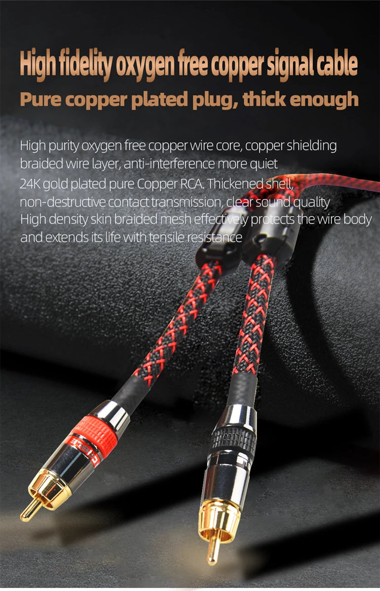 Hi-Fi 2RCA to 2RCA Audio Cable – High Quality 4N OFC, Male-to-Male RCA Cable, Independent Main-Core Shielding, One Pair