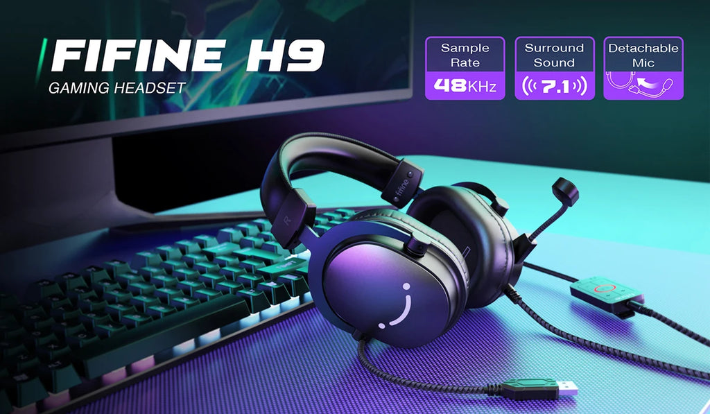 FIFINE H9 Gaming Headset – USB & 3.5mm, 7.1 Surround Sound, Volume Control & Mute Switch