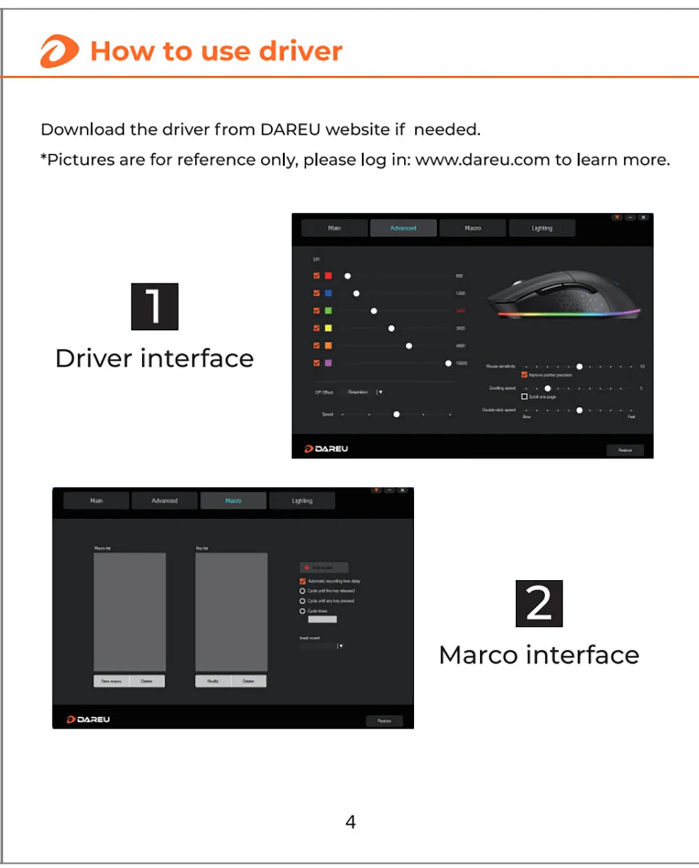DAREU Dual-Mode Gaming Mouse – 2.4G Wireless & Wired, RGB, 930mAh Rechargeable Battery, Macro Programmable, for PC & Laptop