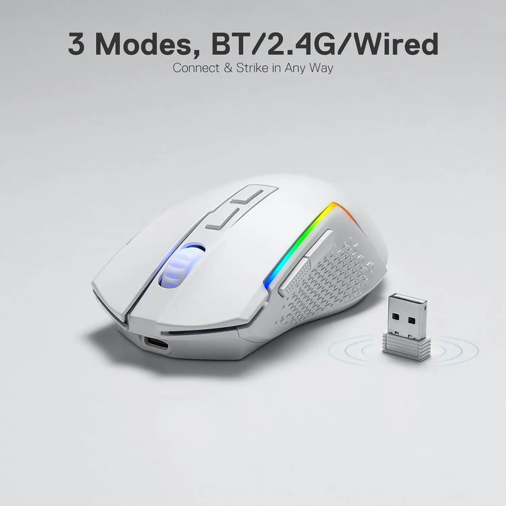 Redragon M693 Gaming Mouse – 3-Mode Connection (Wired / Bluetooth / 2.4G), 8,000 DPI, RGB Backlight, for PC/Mac/Laptop