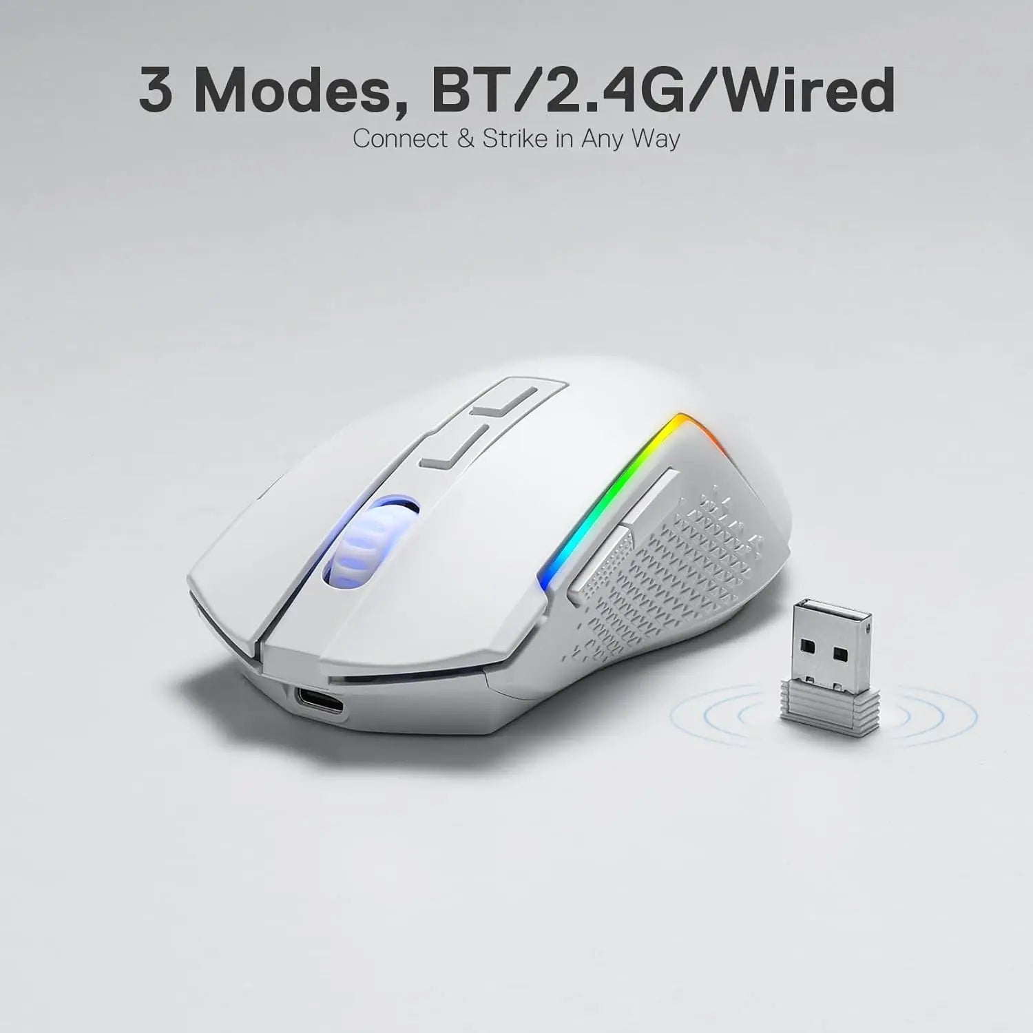 Redragon M693 Gaming Mouse – 3-Mode Connection (Wired / Bluetooth / 2.4G), 8,000 DPI, RGB Backlight, for PC/Mac/Laptop