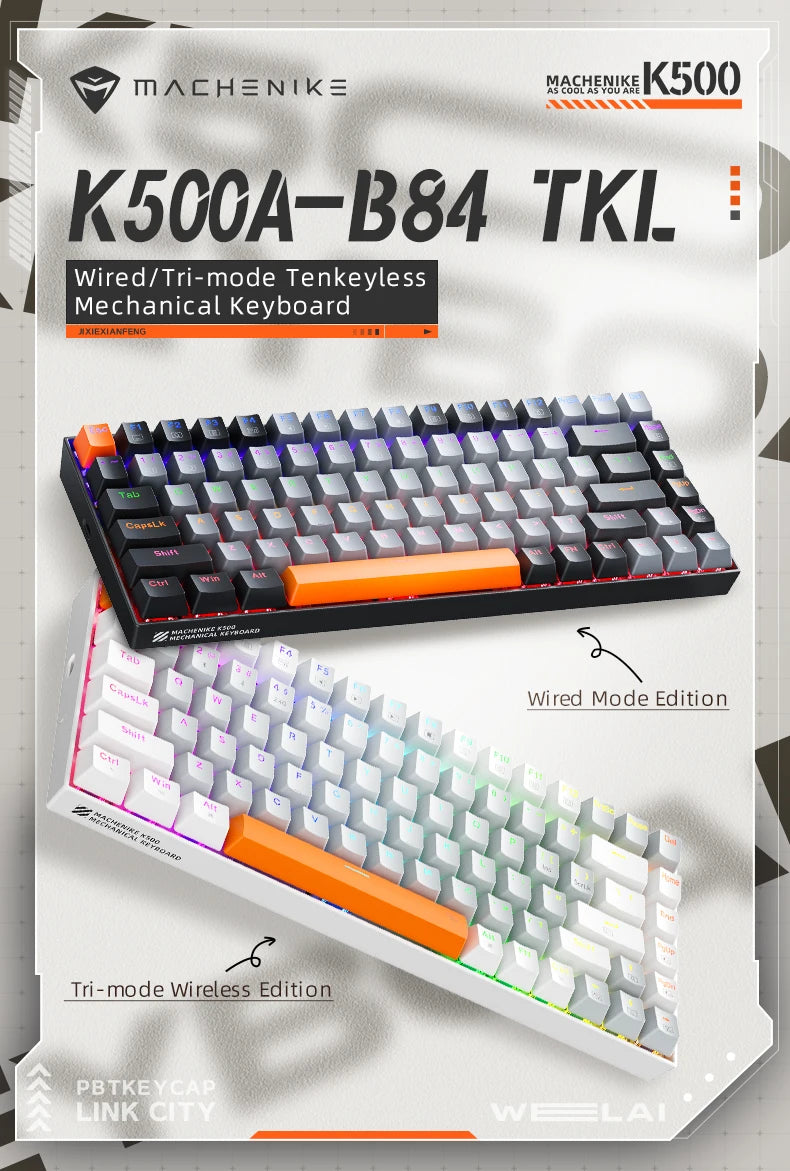 Machenike K500A-B84 Mechanical Keyboard – 75% TKL, 84 Keys, Hot-Swappable, Wired Gaming Keyboard, 6-Color Backlight