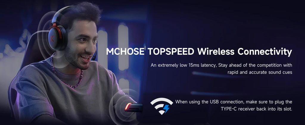 MCHOSE V9 Pro Wireless Gaming Headset – 7.1 Surround Sound, Noise-Canceling Mic, Low Latency