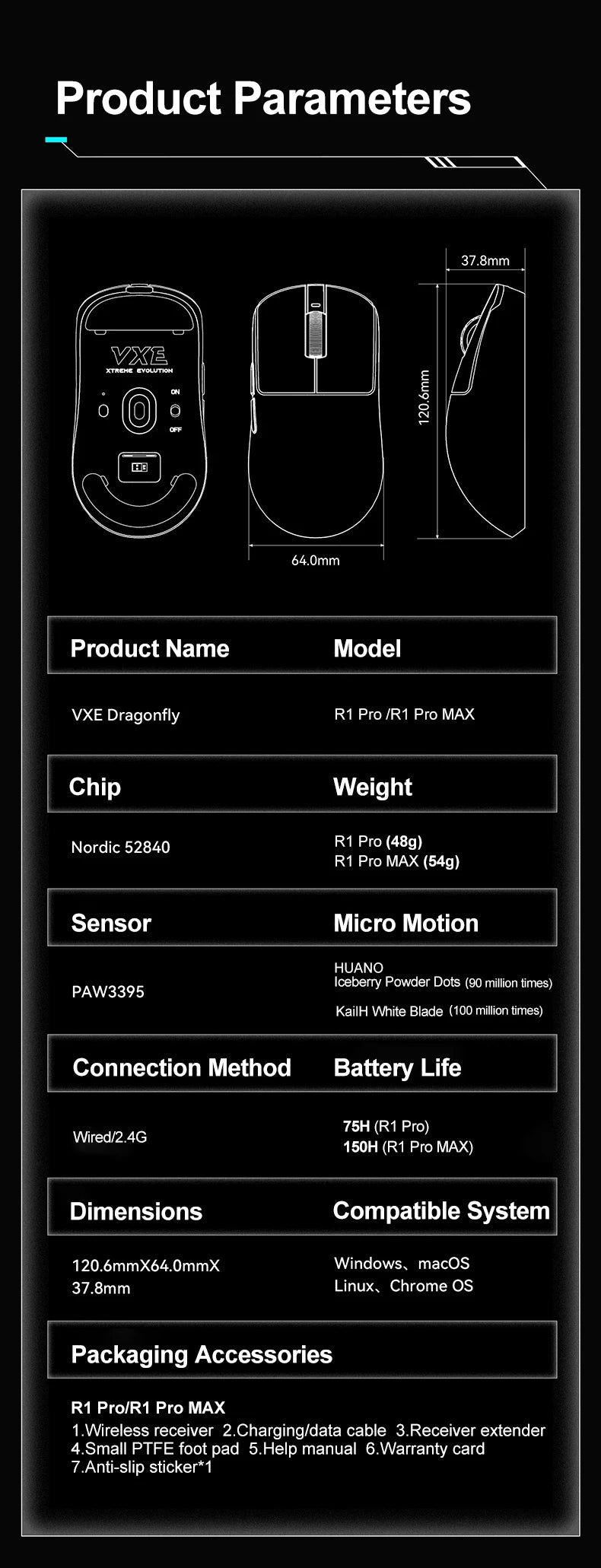 ATK VXE Dragonfly R1 Pro MAX Esports Wireless Gaming Mouse – PAW3395 Sensor, Rechargeable, Lightweight Custom FPS Mouse, Ideal for CS:GO