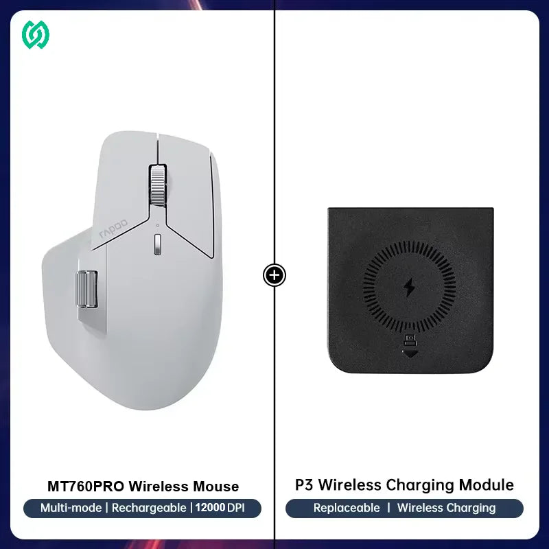 Rapoo MT760PRO Wireless Mouse – NearLink + Bluetooth 5.0, Multi-Device, 12,000 DPI, 2K Polling Rate, Ergonomic, Quiet Clicks