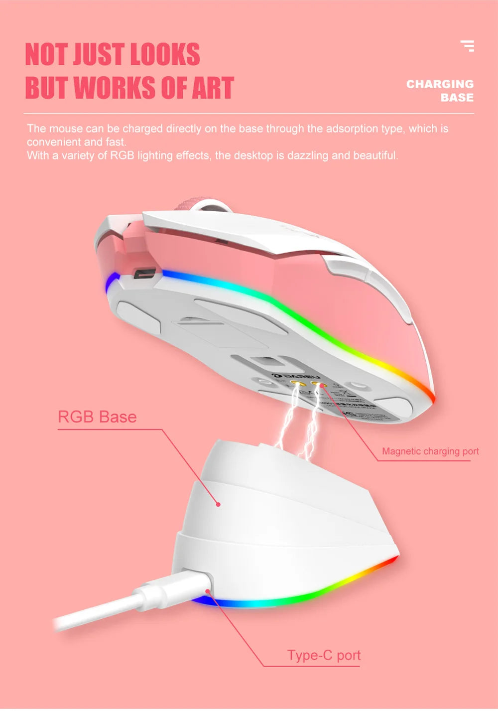 DAREU Dual-Mode Gaming Mouse – 2.4G Wireless & Wired, RGB, 930mAh Rechargeable Battery, Macro Programmable, for PC & Laptop