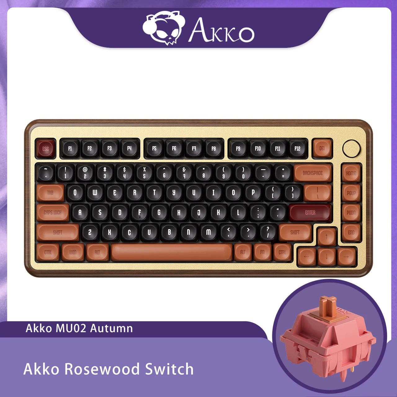 Akko MU02 Mountain Seclusion Mechanical Keyboard – 75%, Wooden Case, RGB, Hot-Swappable, BT 5.0 / 2.4G Wireless / Type-C Wired