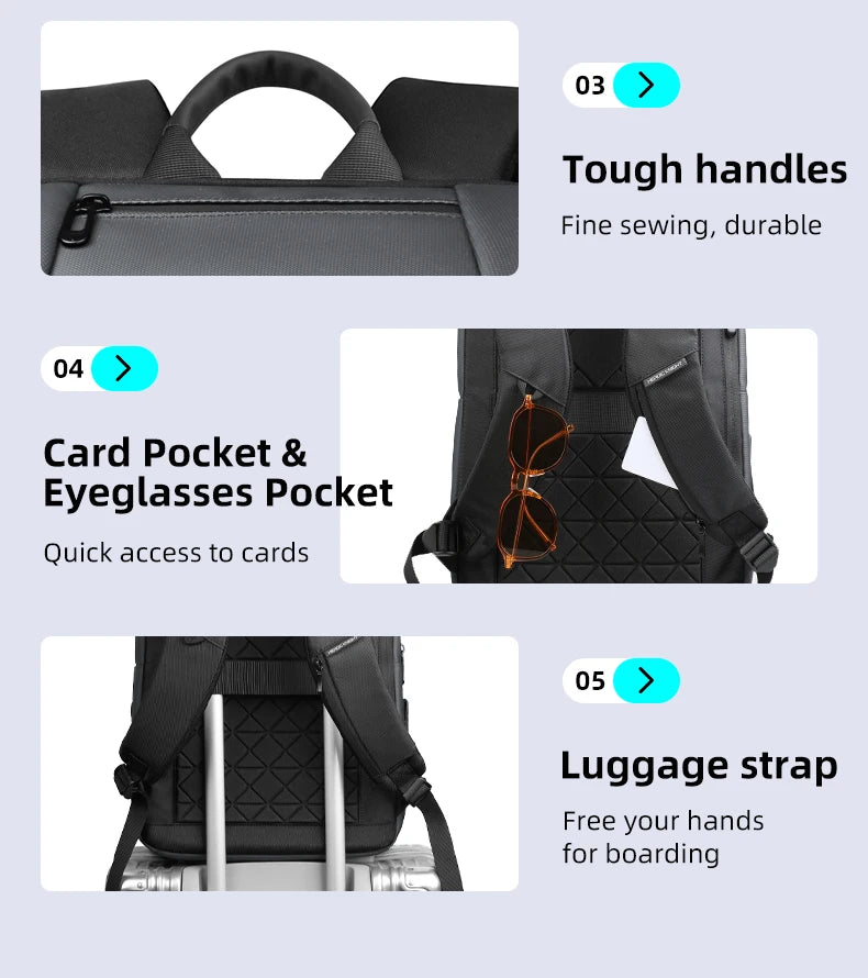 HcanKcan Men's Waterproof Business Backpack - 15.6 Inch Laptop Bag with Large Capacity for Travel, Work & School