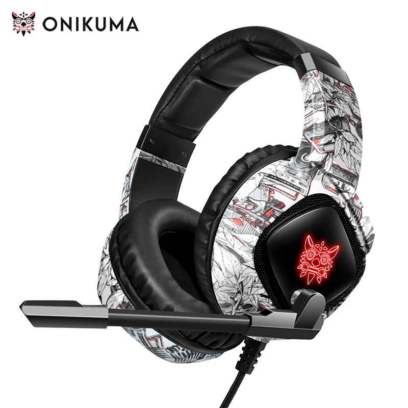 ONIKUMA Wired Gaming Headset – LED Backlight, Noise-Canceling Mic, for PS4/PS5/Xbox/PC