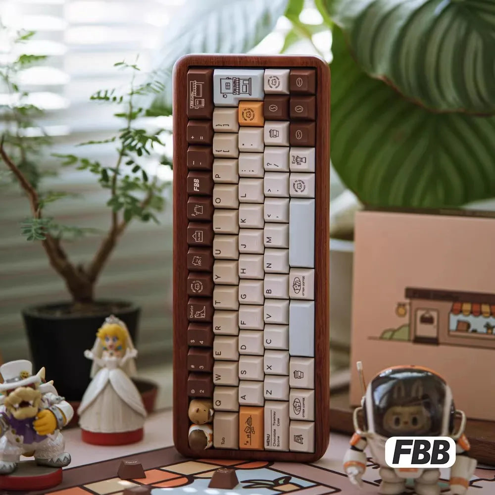 FBB Otter Coffee Theme Keycaps – PBT, Gaming Mechanical Keyboard Keycaps for MX Switch, PC Custom DIY Cute Artisan Accessory