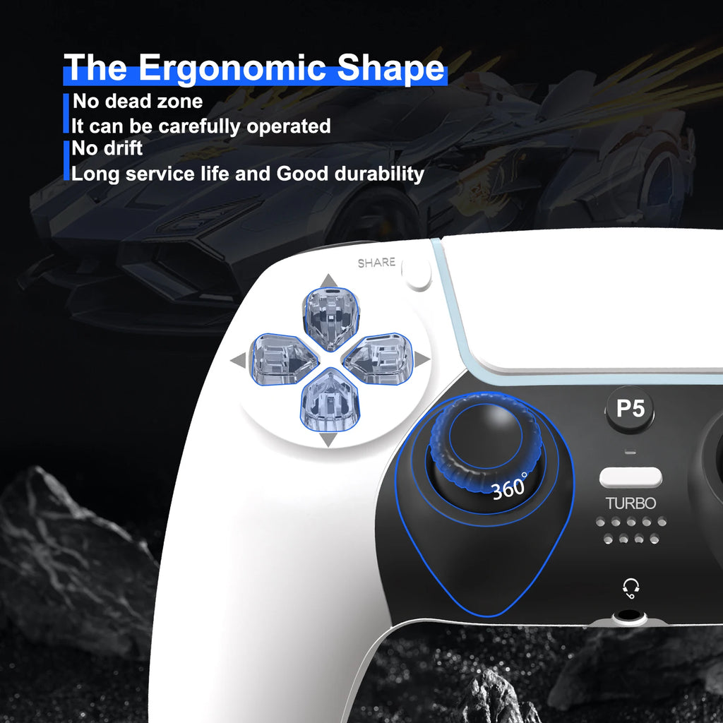GAMINJA P50A Wireless Game Controller For PS5/PC Transparent Crystal buttons Six Axis Gyroscope With Touchpad Ergonomic
