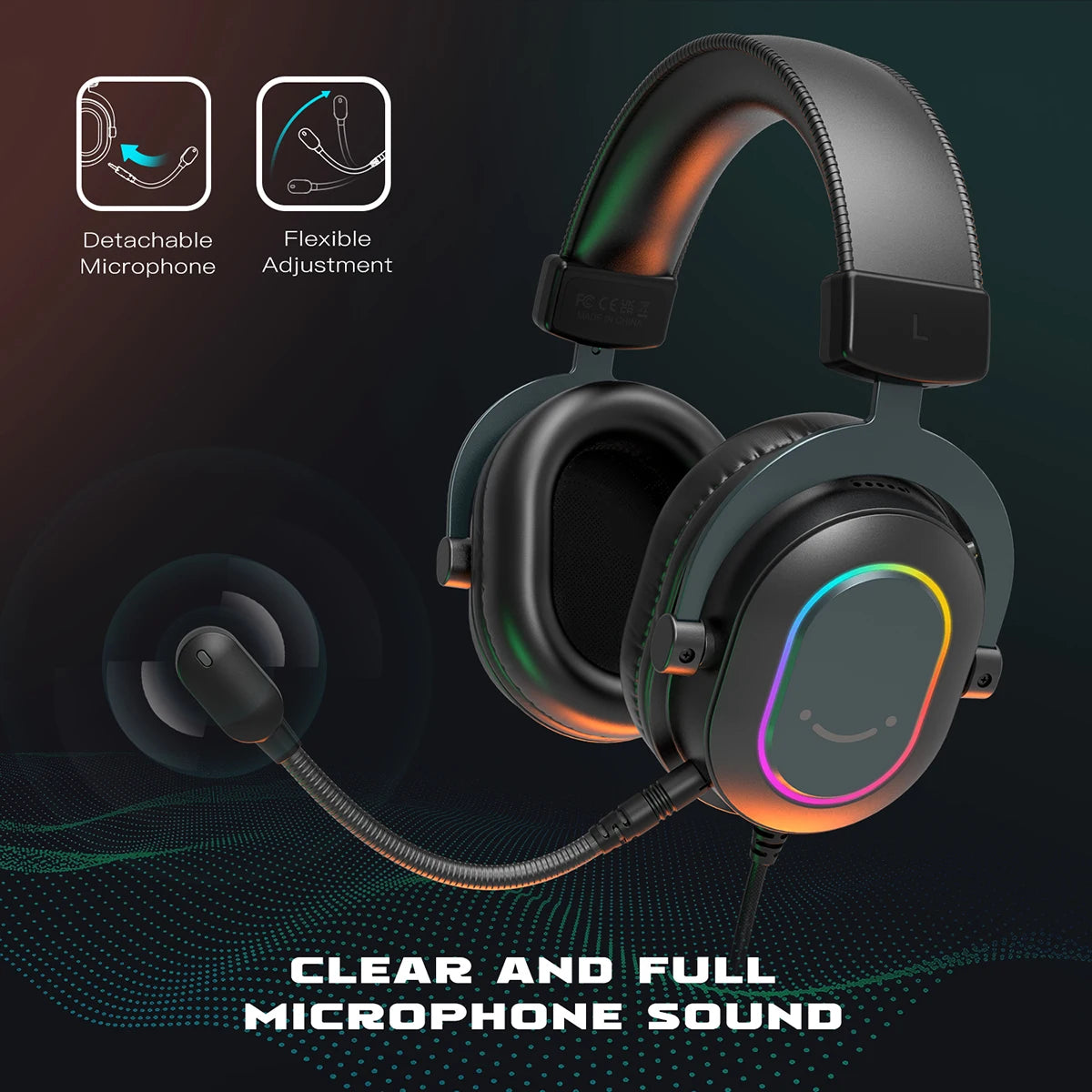 FIFINE RGB Gaming Headset with Mic – 7.1 Surround Sound, Over-Ear, 3 EQ Modes for PC/PS4/PS5
