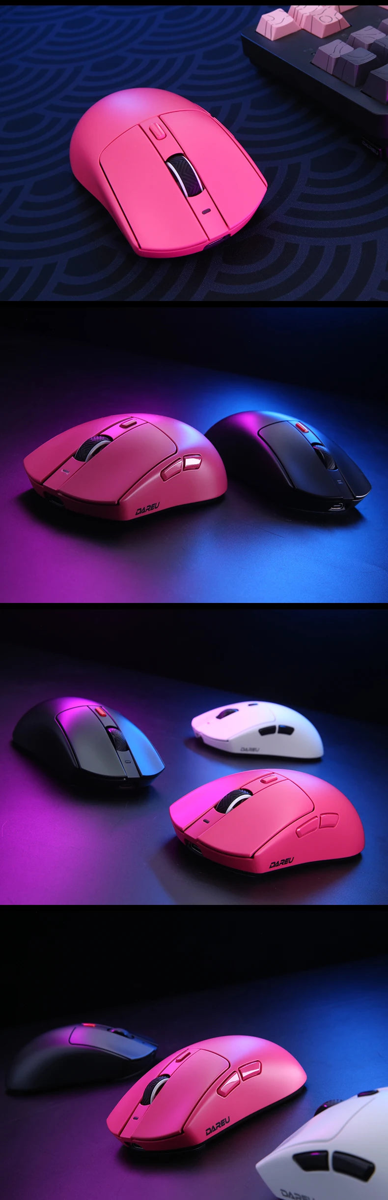 DAREU Wireless Gaming Mouse – 8KHz Polling Rate, AIM-750 (PAW3950) Sensor, 30,000 DPI, Tri-Mode Connection, 60g Lightweight, with Charging Base