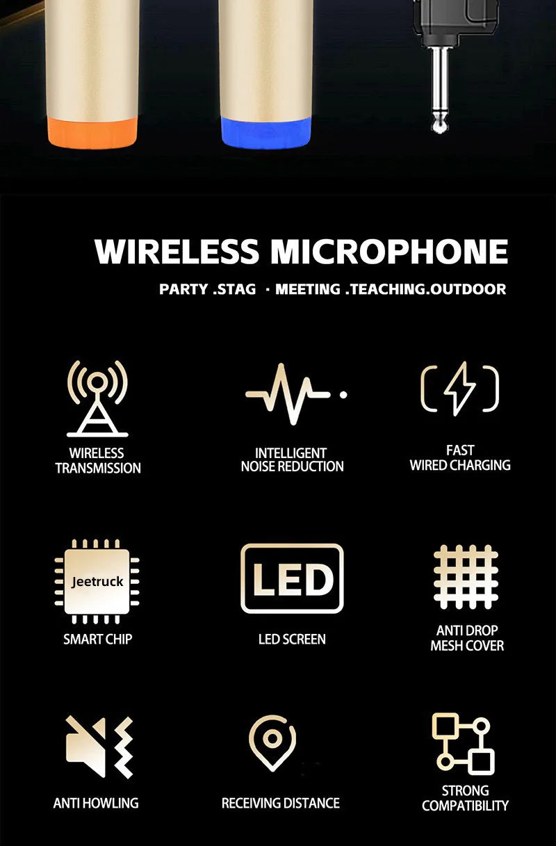 2.4G Wireless Microphone UHF Fixed Frequency 2 Channels Handheld Mic Micphone For Party Karaoke Professional Church Show Meeting