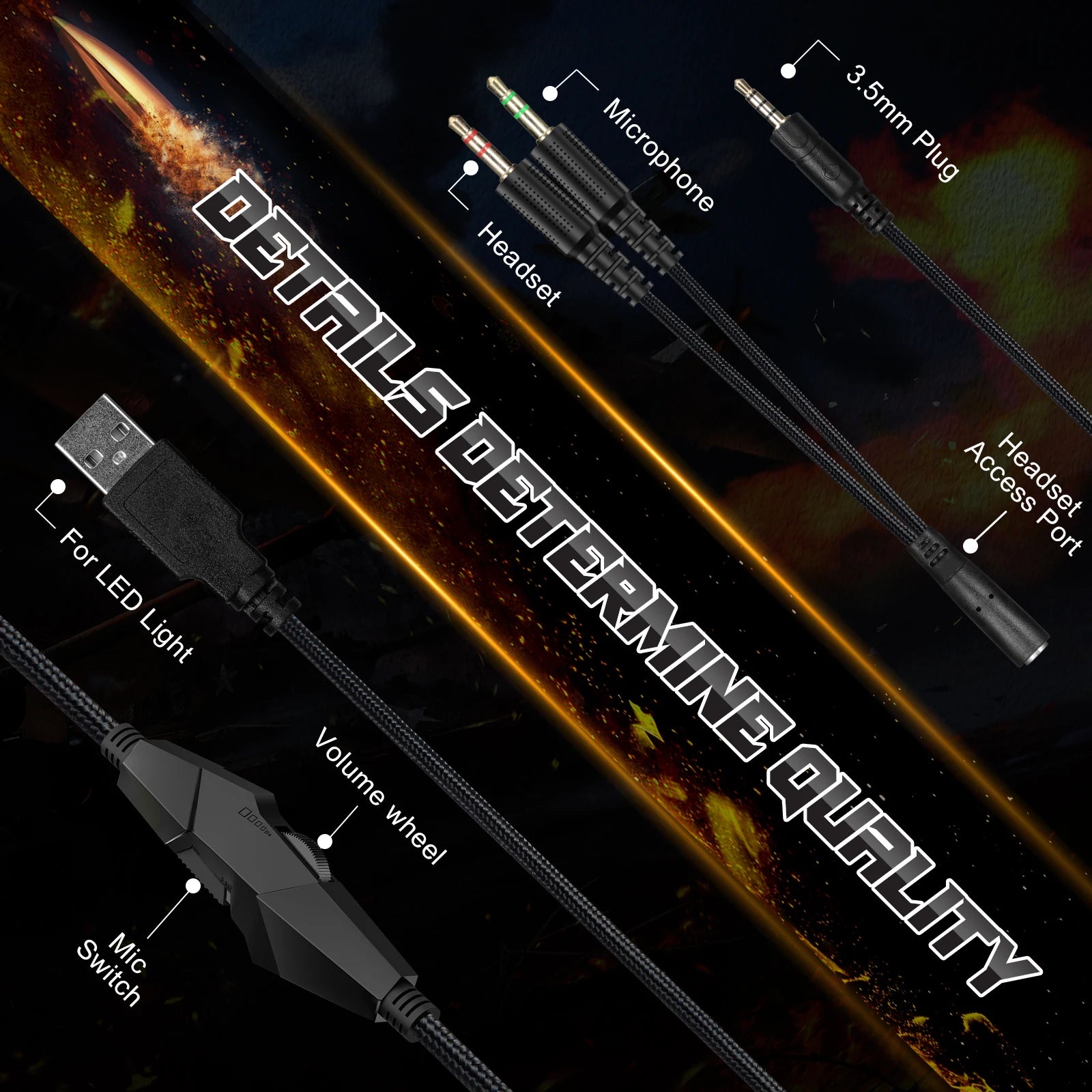 ONIKUMA Wired Gaming Headset – LED Backlight, Noise-Canceling Mic, for PS4/PS5/Xbox/PC