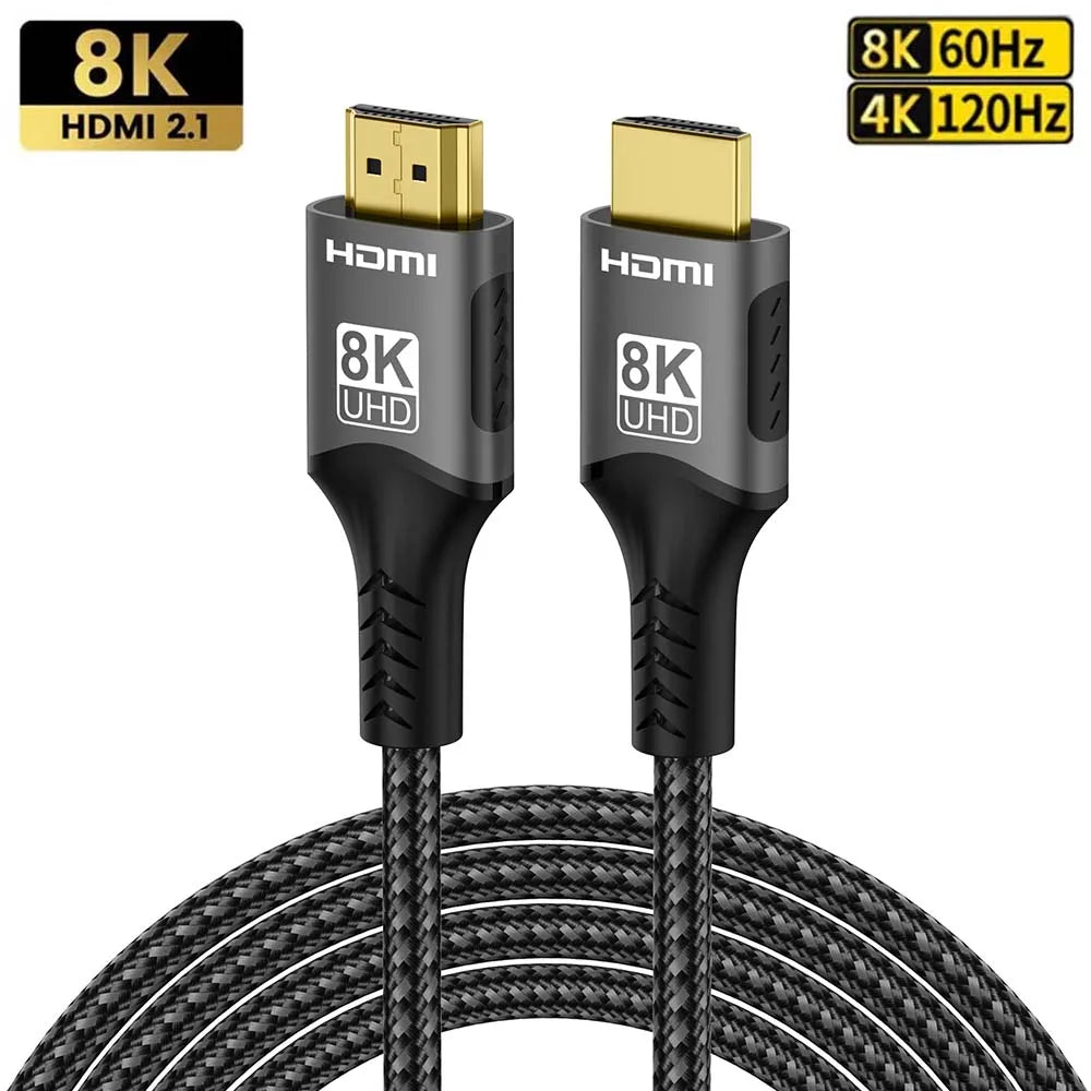 8K HDMI 2.1 Cable – 48Gbps Ultra High-Speed, 4K@120Hz / 8K@60Hz, eARC/ARC, HDCP for PC, Laptop, Projector, HDTV, PS5 (1m/2m/3m)