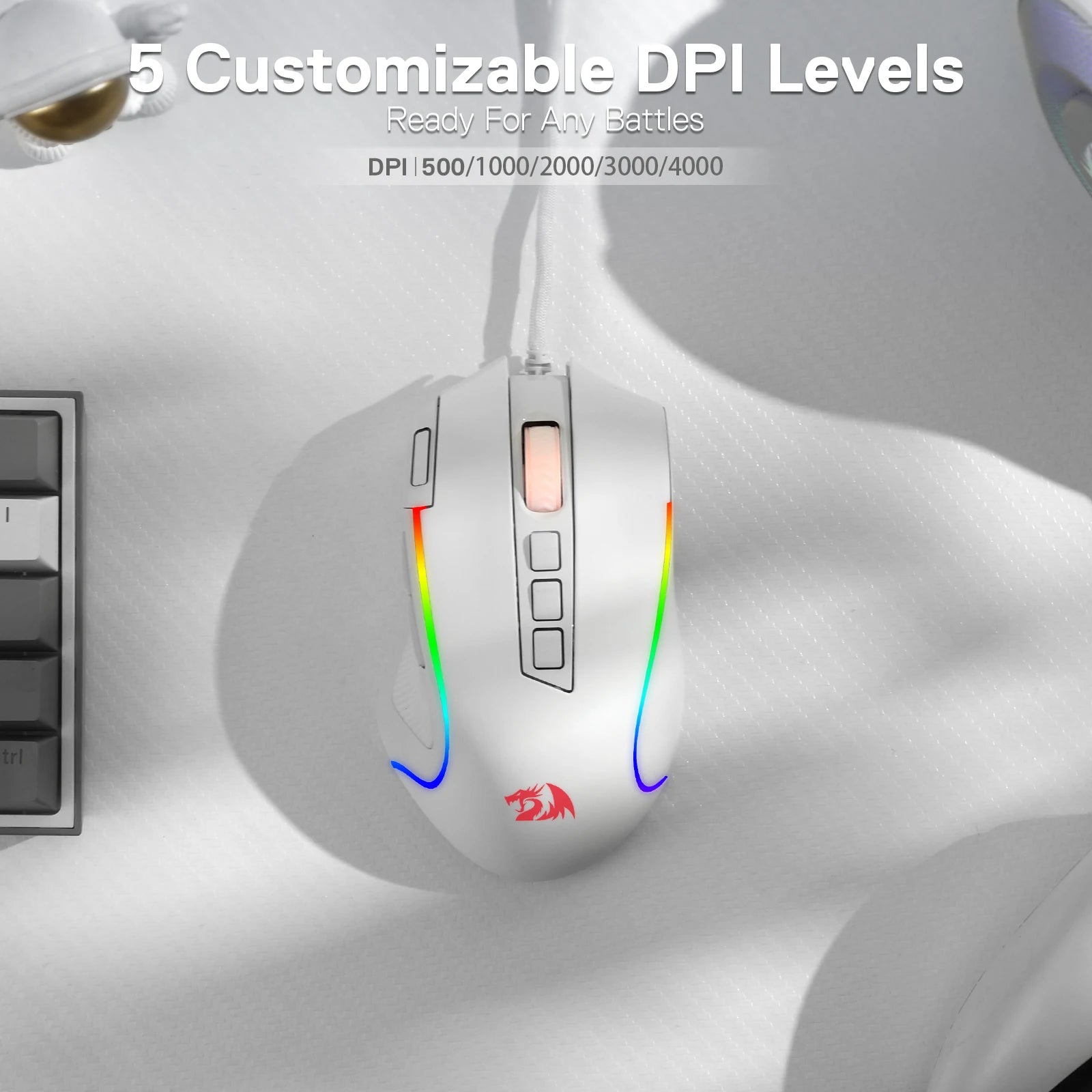 Redragon M612 Predator RGB Wired Gaming Mouse – 8,000 DPI Optical Sensor, 11 Programmable Buttons, White