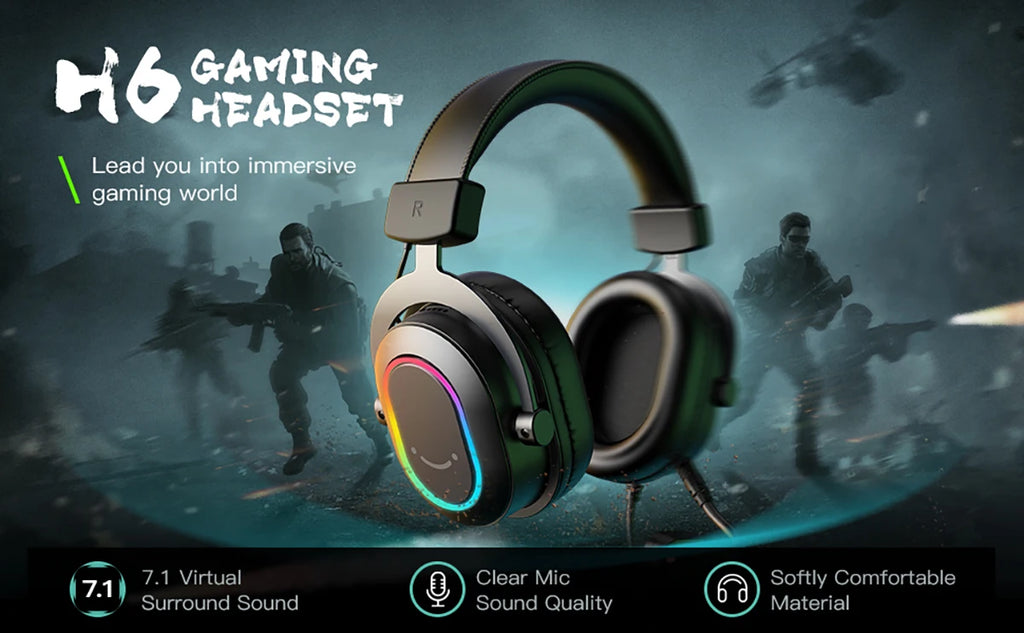 FIFINE RGB Gaming Headset with Mic – 7.1 Surround Sound, Over-Ear, 3 EQ Modes for PC/PS4/PS5