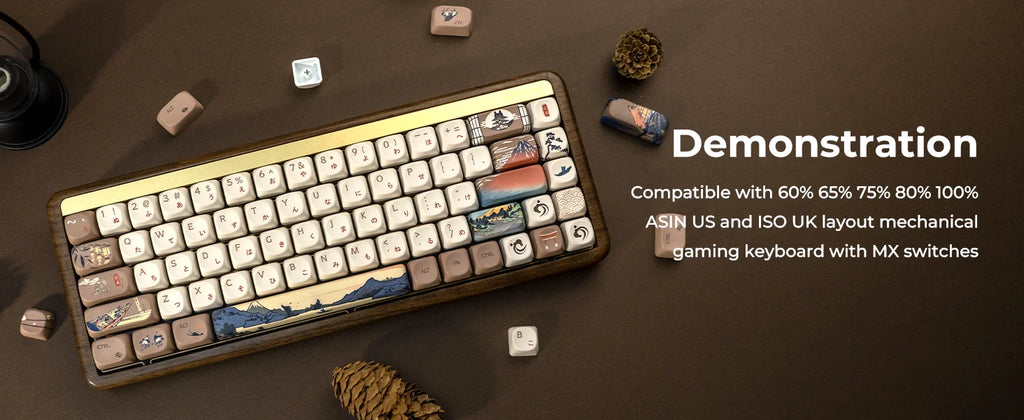 XVX Brown MOA Keycaps – Chinese Style PBT, 140 Keys, Thermal Sublimation, Cherry MX Mechanical Keyboard Keycaps Accessories