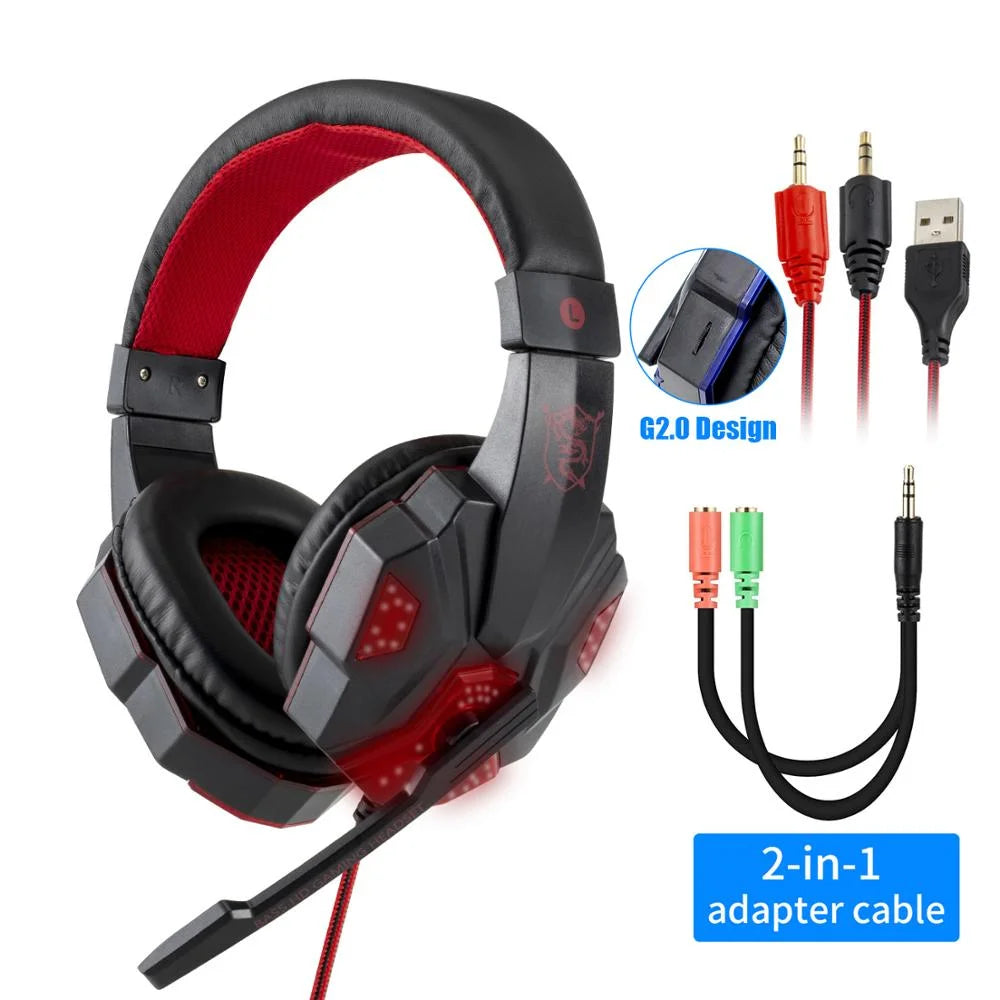 Professional Wired Gaming Headset – LED Light, Bass Stereo Sound, Mic for PC/PS4/PS5/Xbox