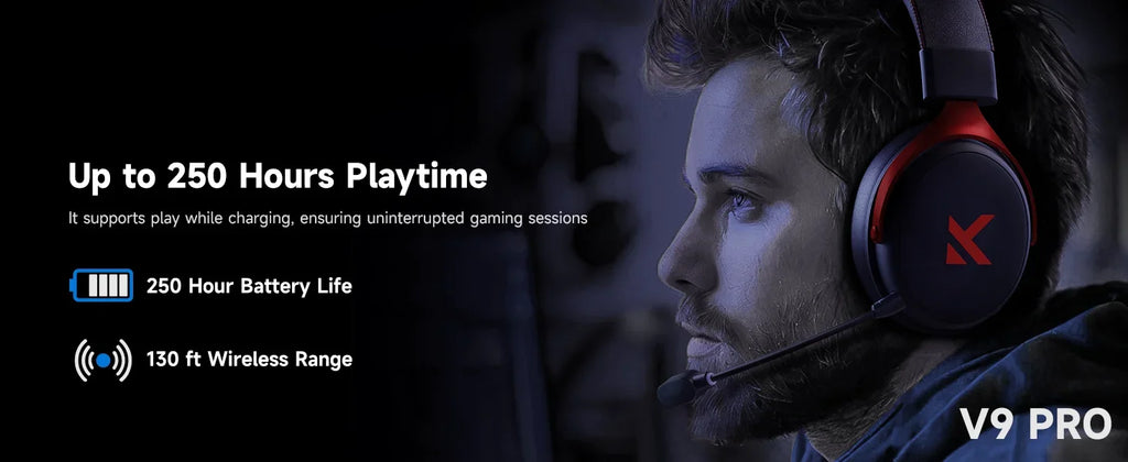 MCHOSE V9 Pro Wireless Gaming Headset – 7.1 Surround Sound, Noise-Canceling Mic, Low Latency