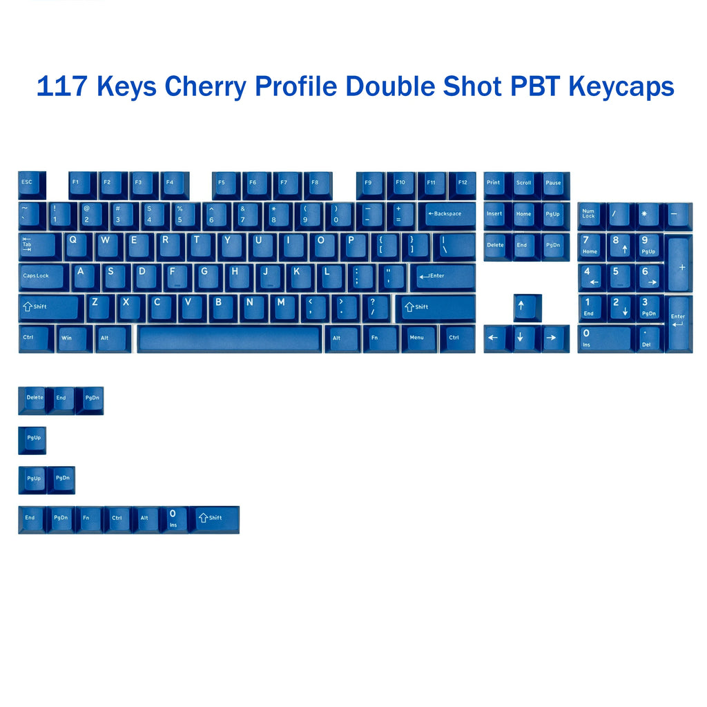 117 Keys Classic Blue Keycaps – Double-Shot ABS, Cherry Profile, for Gateron MX Switches Mechanical Gaming Keyboard