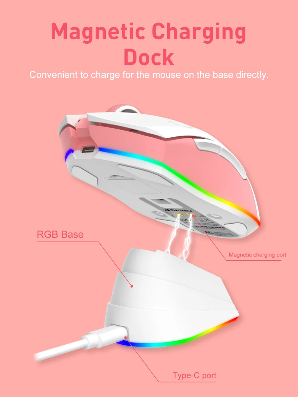 DAREU Dual-Mode Gaming Mouse – 2.4G Wireless & Wired, RGB, 930mAh Rechargeable Battery, Macro Programmable, for PC & Laptop
