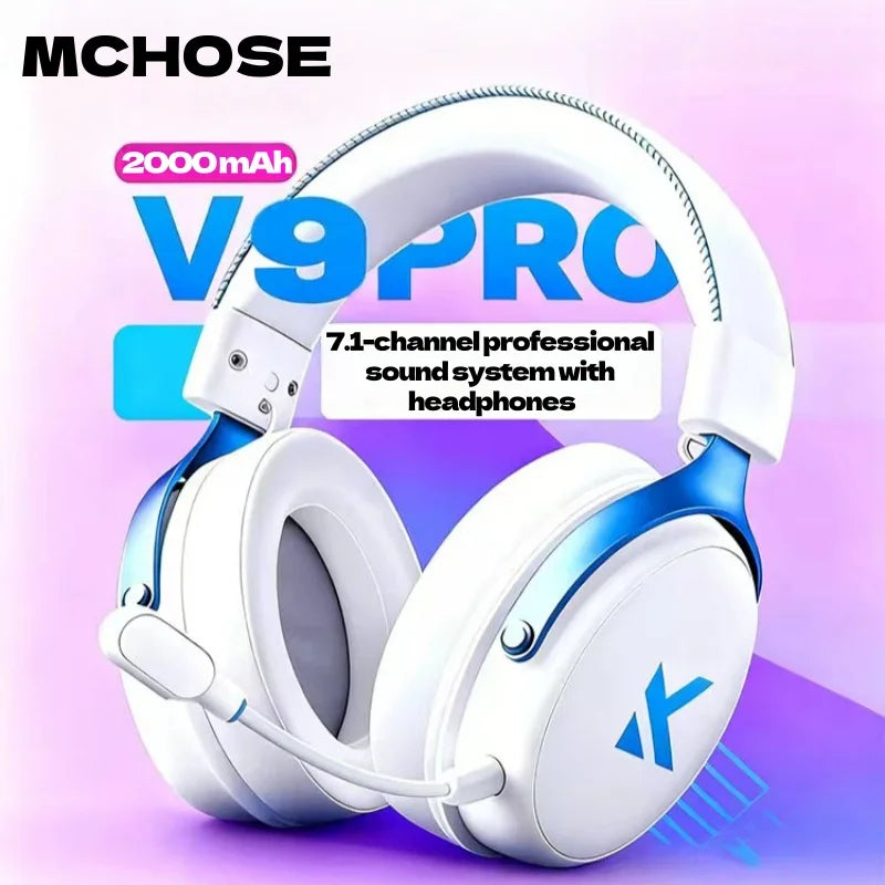 MCHOSE V9 Pro Wireless Gaming Headset – 7.1 Surround Sound, Noise-Canceling Mic, Low Latency